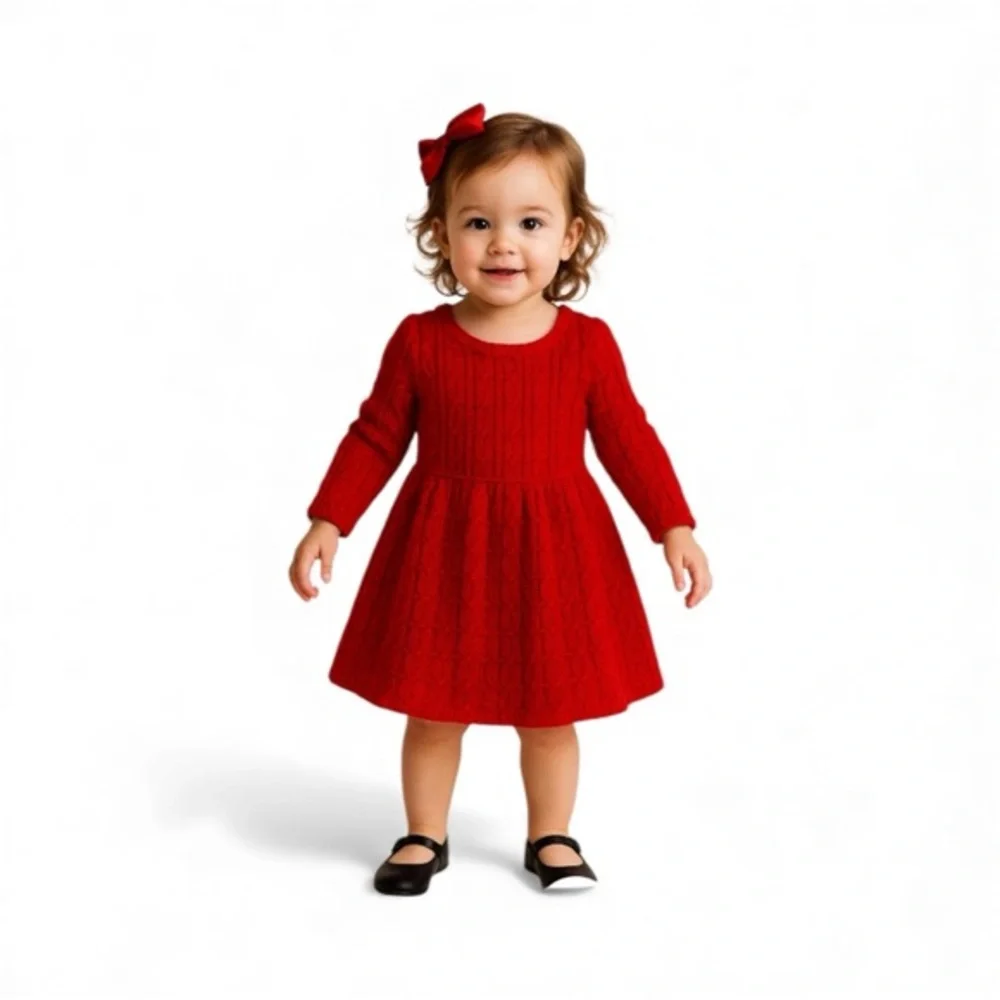 Cat &‎ Jack Toddler Red Knit Dress 12M Christmas Holiday Wear